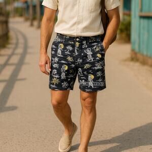 American Eagle Next Level Stretch Hula Print Hawaiian Graphic Shorts Size 30